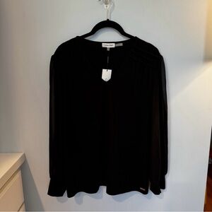Calvin Klein Black Long Sleeve Mandarin Collar Blouse